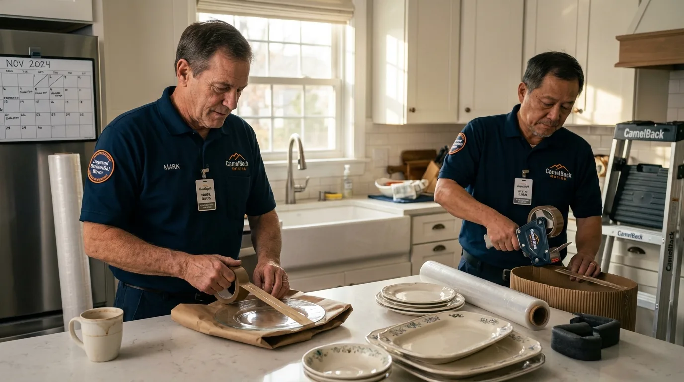 Professional crew packing kitchen dishware in Bridgeville, DE